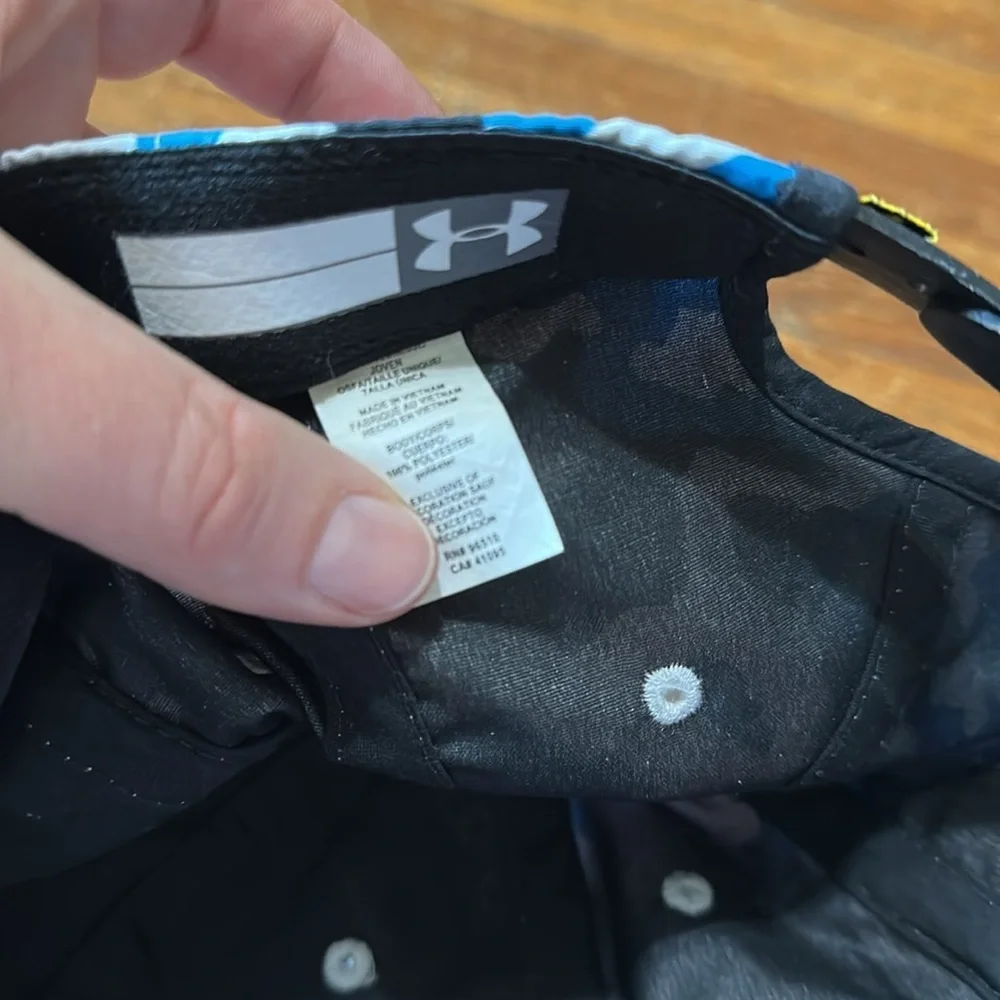 Under Armour Blue and Black Camo Cap with Yellow Patch, Youth One Size